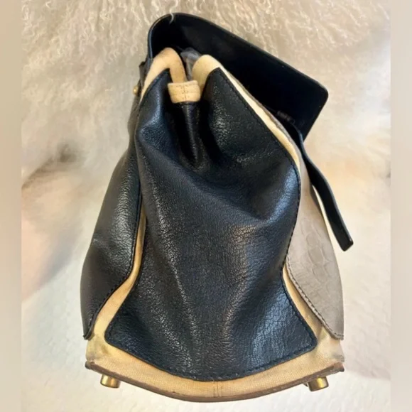 YSL Yves Saint Laurent Muse II Shoulder Bag Black & Tan Canvas Leather Satchel - Picture 5 of 13